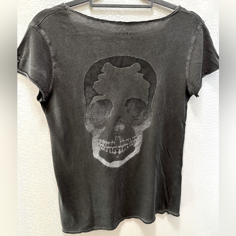 zadig and Voltaire dark grey short sleeve t shirt with ombre skull back Sz XS